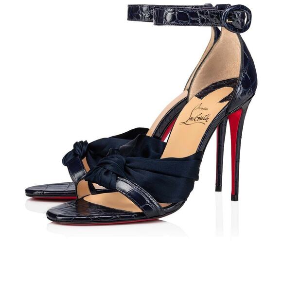 Christian Louboutin Ruban 100 Blue Croc Satin Ankle Strap Sandal Heel Pump 42 - Picture 1 of 9